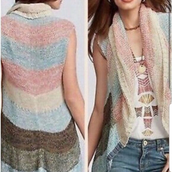 CAbi Line Up Multi Striped Knit Circle Vest Shrug Cardigan Sweater Wm’s Sz Small - Picture 2 of 5